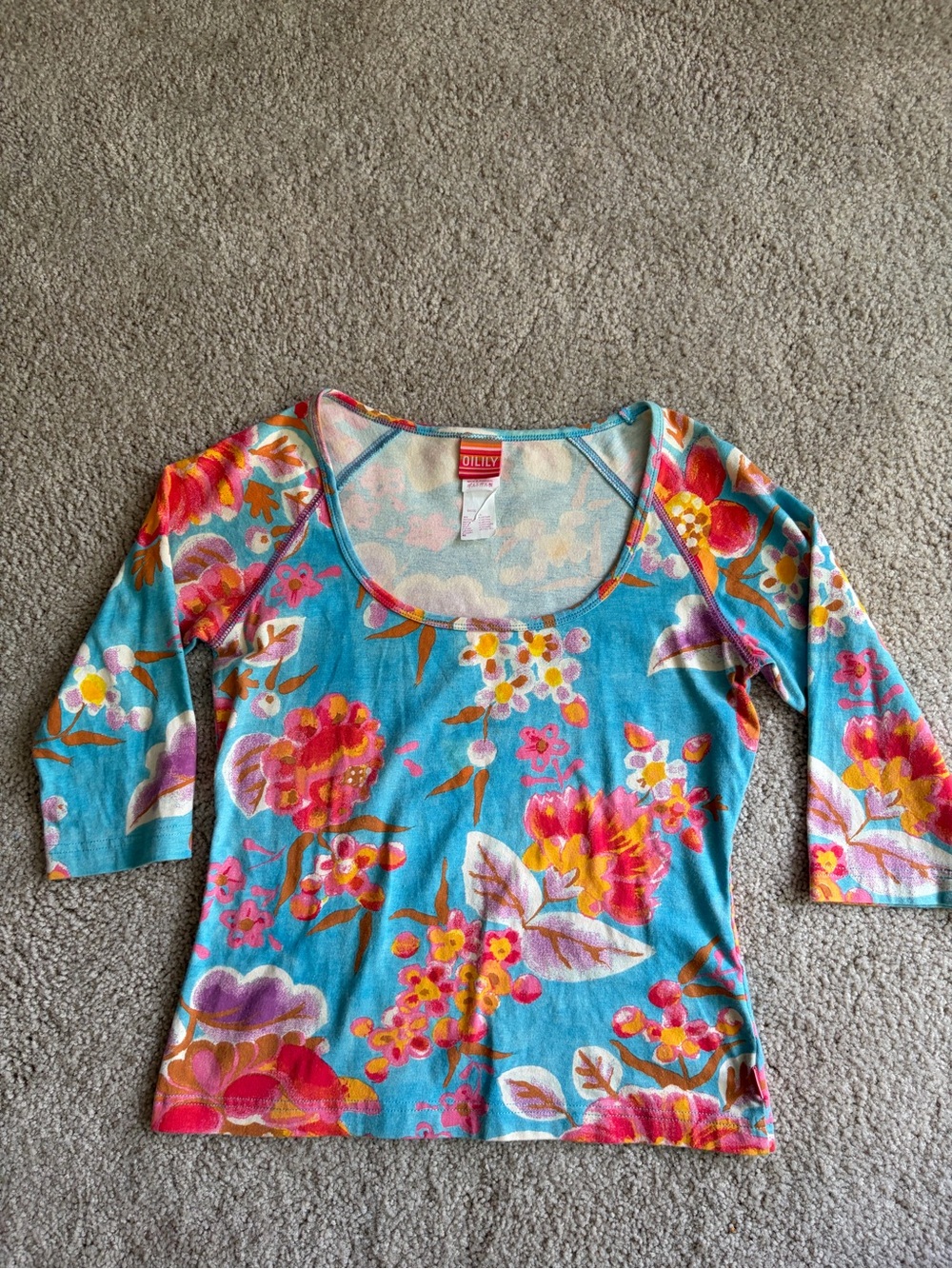 Oilily y2k 90s 2000s floral blue long colorful sleeve tee t-shirt size small